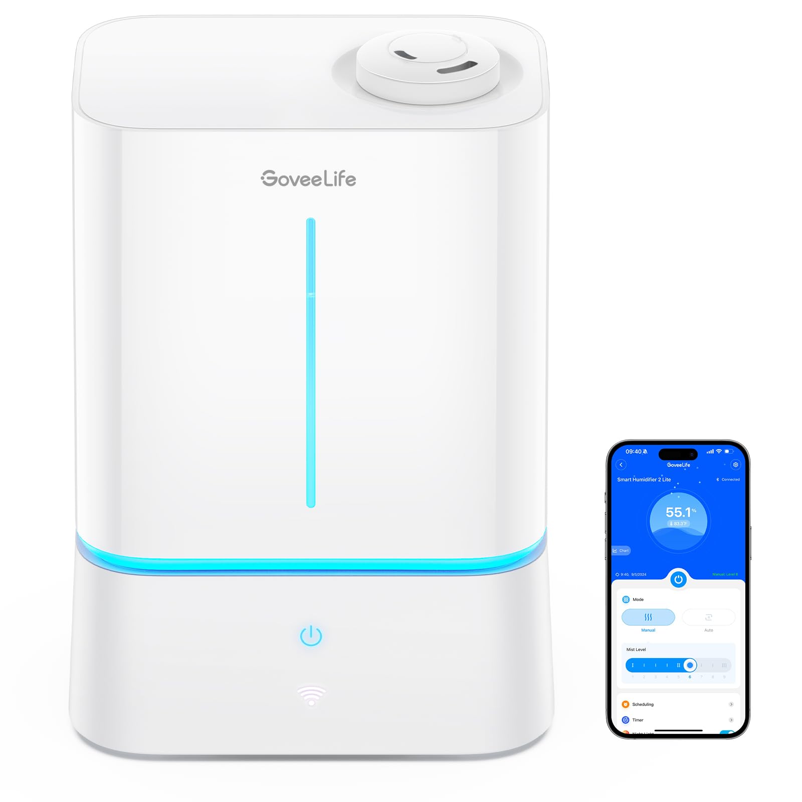 GoveeLife GoveeLife Smart Humidifiers for Bedroom, 4.5L Cool Mist Air Humidifiers with Scent Diffuser & Nightlight, 40H Runtime, Easy to Clean, Quiet Top Fill Ultrasonic Humidifier for Plant, Large Room, Baby