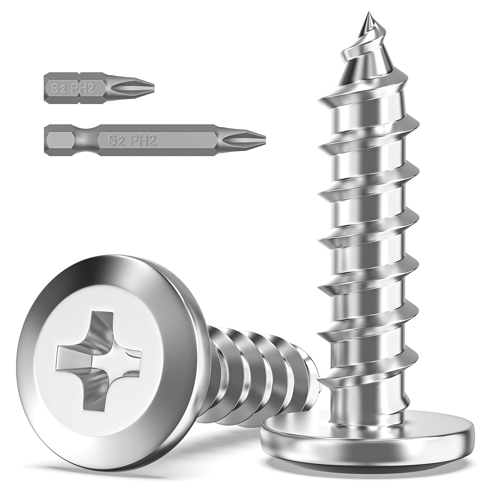 Valorada 20Pcs M5 Screws for Wood, M5 x 20mm Flat Head Self Tapping Screws, 304 Stainless Steel, Phillips Drive with 2Pcs Bits