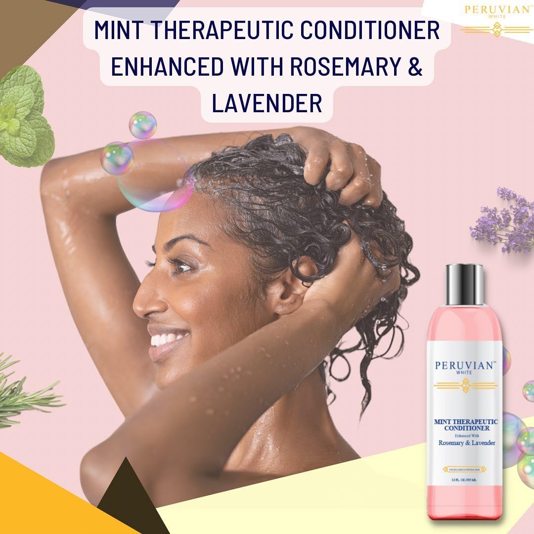 Activated Charcoal Black Lemon Shampoo (12 oz) & Mint Therapeutic Conditioner Enhanced with Rosemary & Lavender (12 oz.) Combo Bundle set