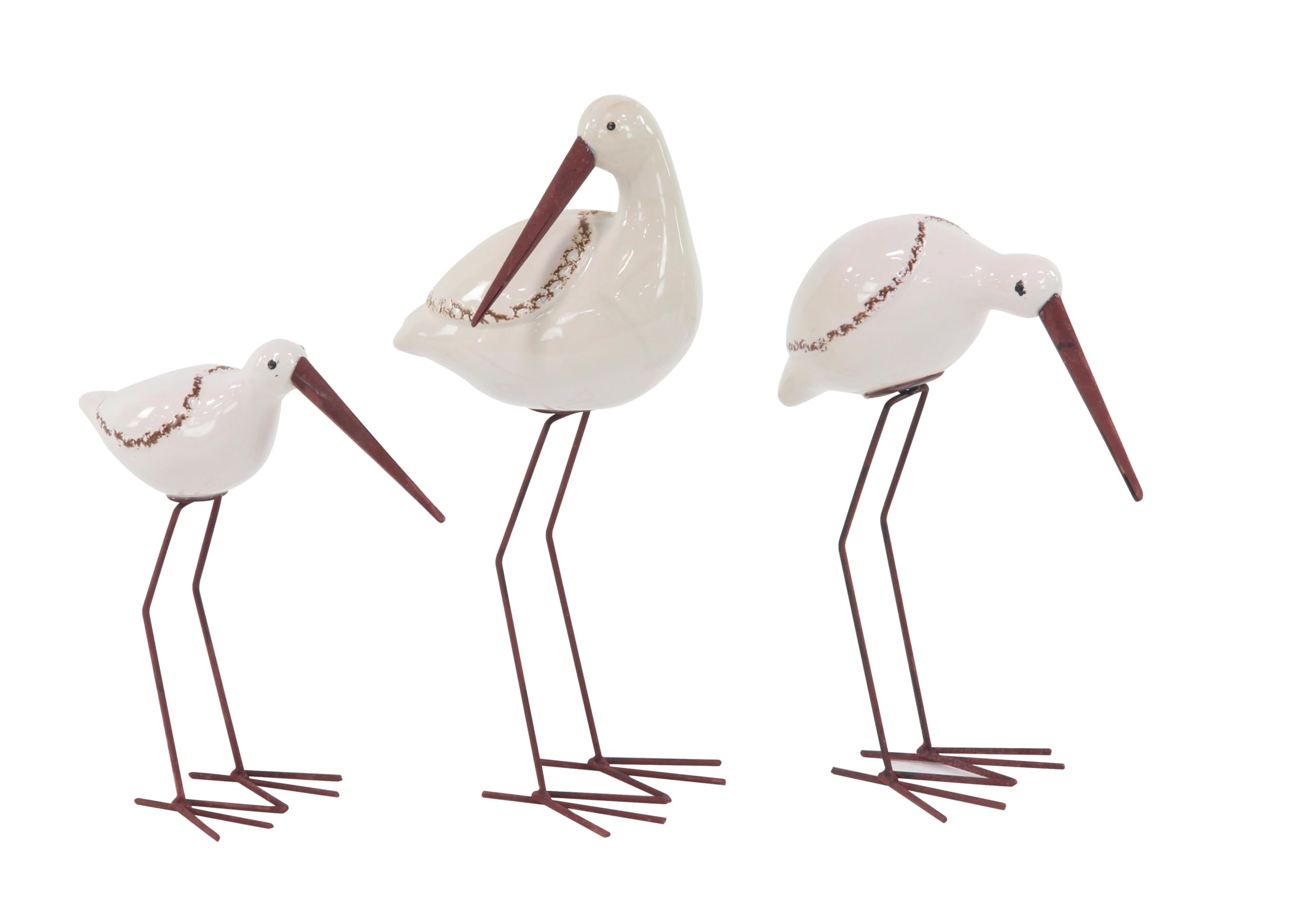 Deco 79 Ceramic Bird Decorative Sculpture Home Decor Statues, Set of 3 Accent Figurines 14", 10", 12" H, White