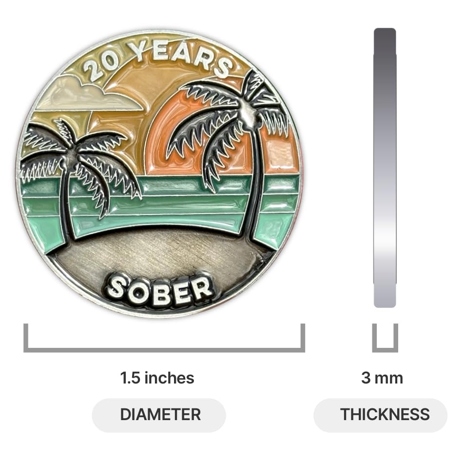 Image of The Achieve Mint 20 Years Sober Token | Twenty Years Sober Chip | Non-AA Gift, Non-Religious Medallions for Men and Women Celebrating Sobriety