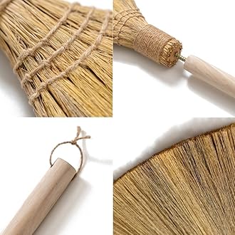 Natural Whisk Sweeping Hand Handle Broom - Brooms for Wedding Jumping Ceremony Halloween DIY Decoration - Vietnamese Straw Soft Broom - 12.2" Width, 28.35" Length