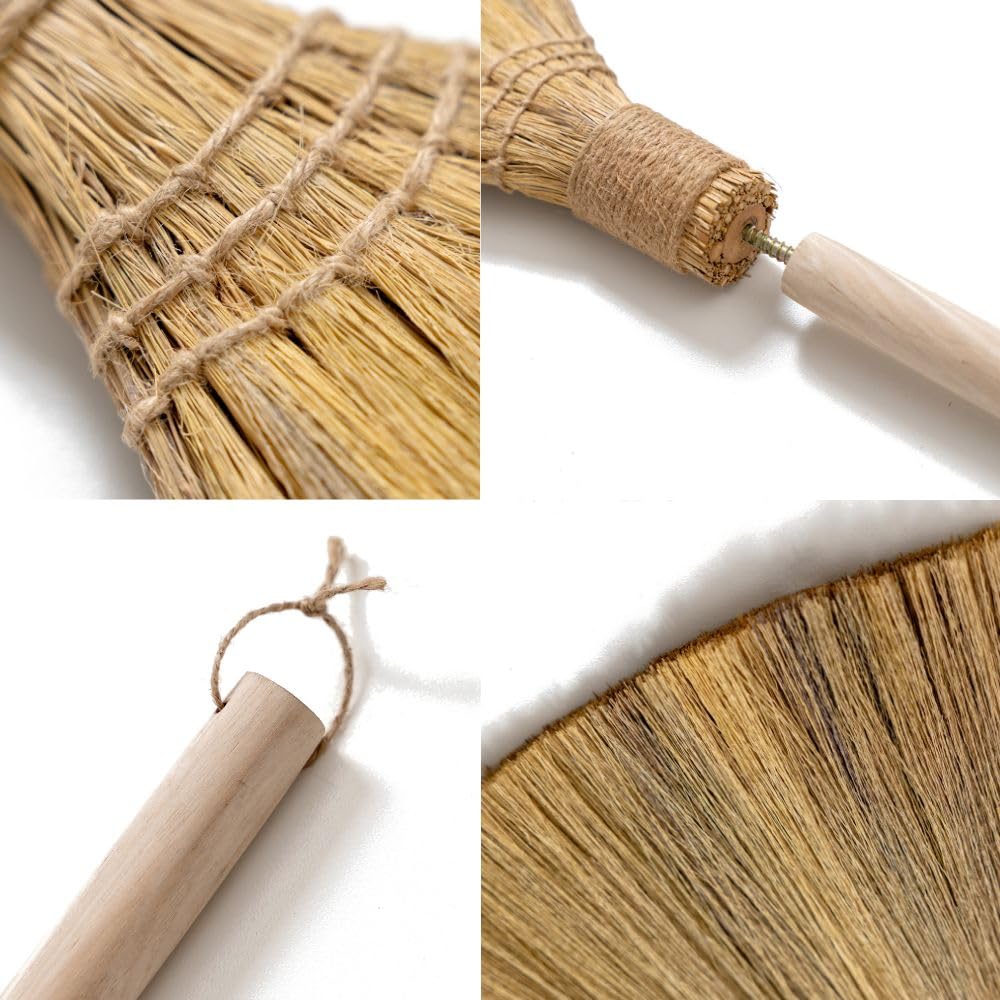 Natural Whisk Sweeping Hand Handle Broom - Brooms for Wedding Jumping Ceremony Halloween DIY Decoration - Vietnamese Straw Soft Broom - 12.2" Width, 28.35" Length