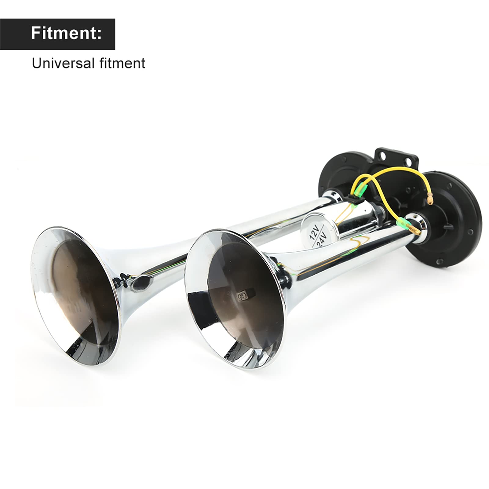 Klanata Universal Car Pneumatic Air Horn Dual Trumpet 130dB 12V/24V Train Auto Lorry Truck ABS Metal