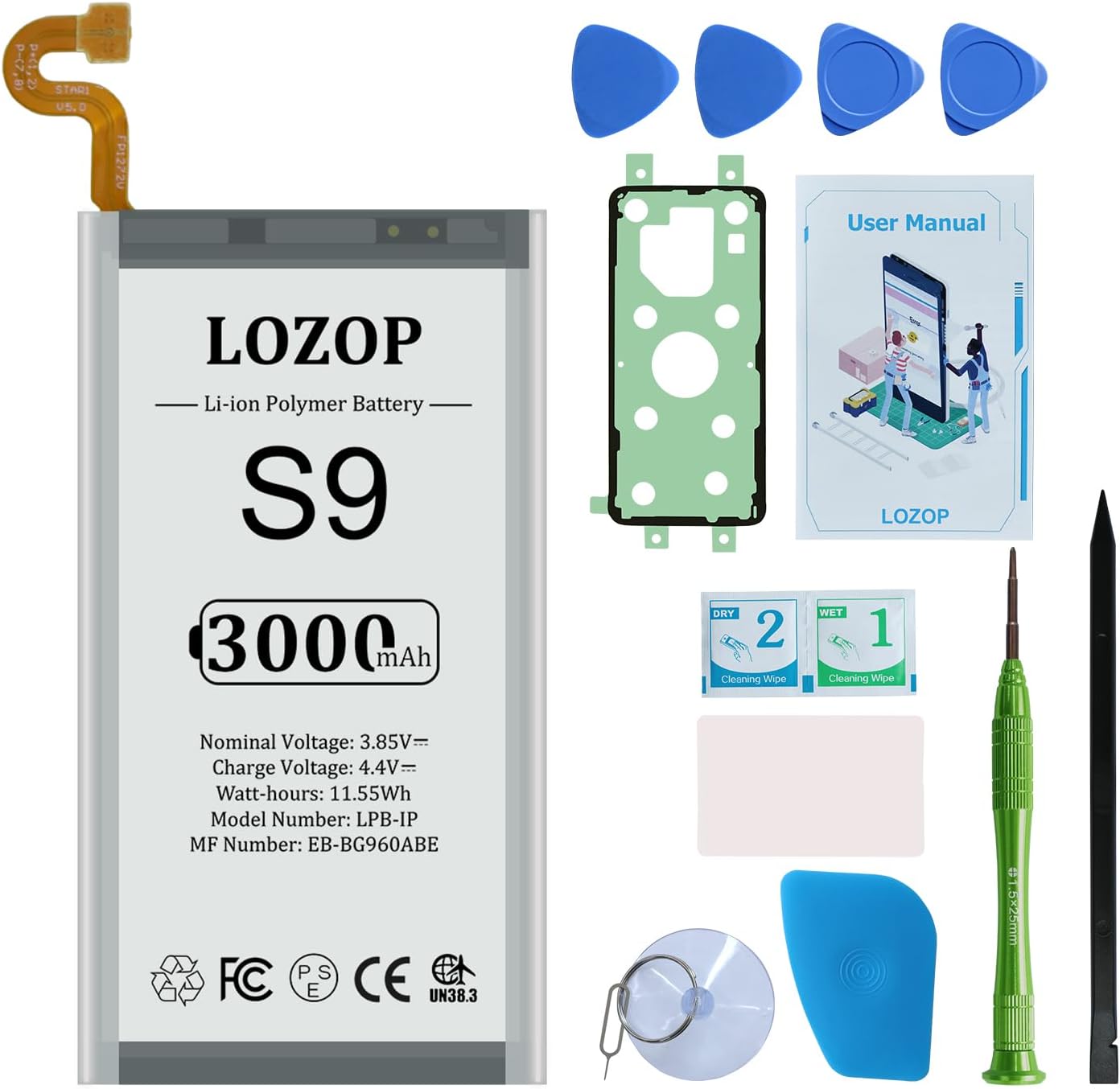 S9 Battery Replacement Kit for Samsung Galaxy S9 SM-G960U/U1/F/W/X and Other All G960 Models with Repair Tools Kit and User Manual