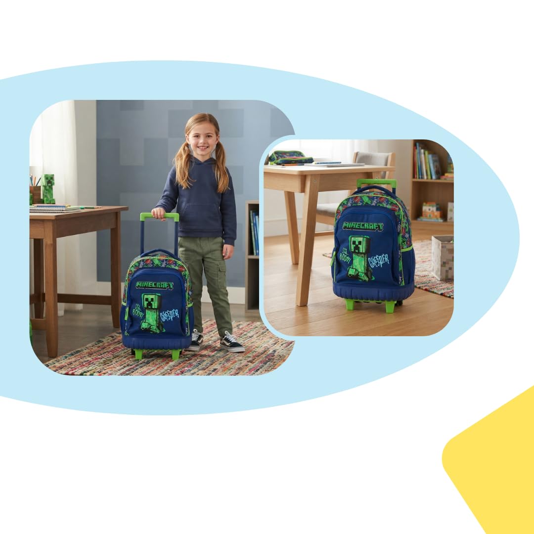mybagstory | Sac à Roulettes Minecraft | 3 Compartiments | Vert et Bleu