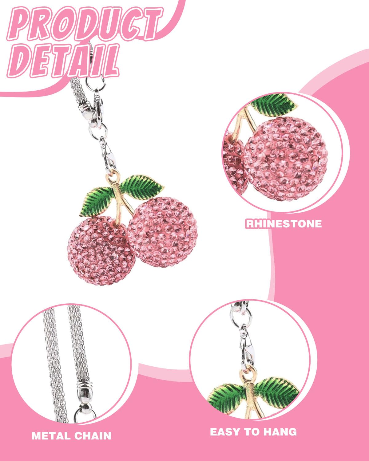 Ornamento da Appendere per Auto, decorazioni macchina，Strass Eleganti Appendere per Auto ciliegia Accessori per Auto Estetica Interna Accessori per Specchietto Retrovisore per Donne