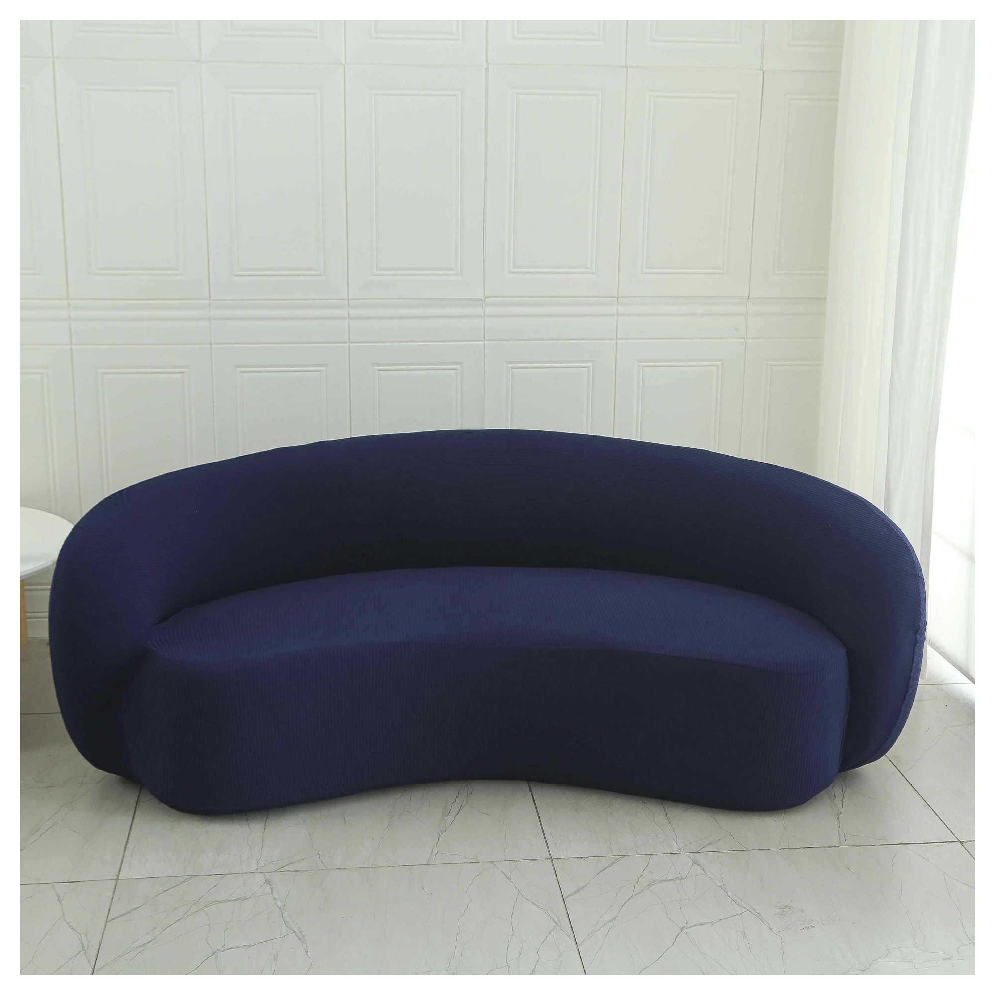 BBEQRVV Stretch Semi-Circular Curved Sofa Cover, Non-Slip Cloud Couch Cover, Jacquard Couch Covers for Curved Sectional Sofa Slipcover(Navy Blue)
