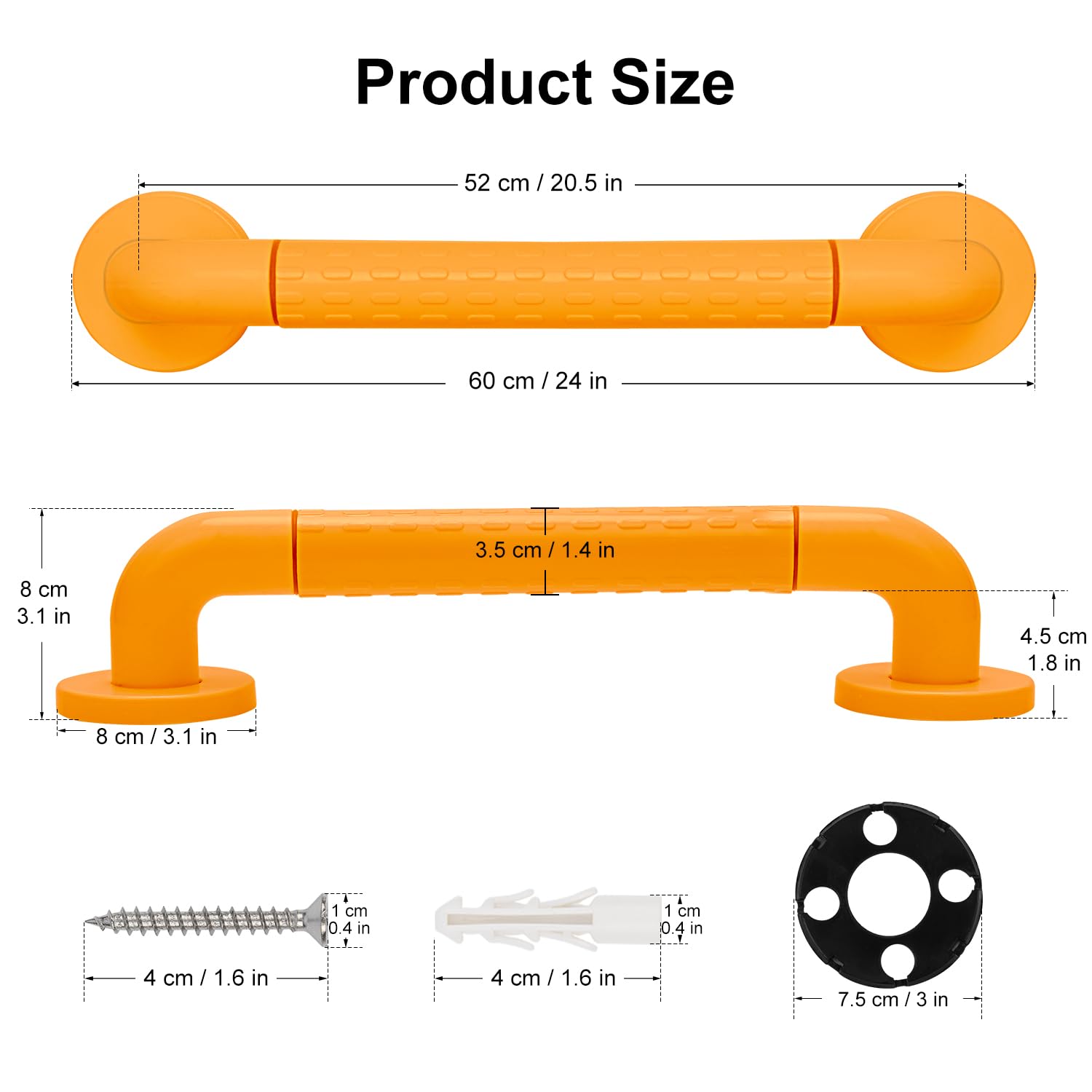 supregear Agarraderas Baño, Barra de Seguridad Antideslizante, Manija de Acero Inoxidable para Personas Mayores, Niños, Discapacitados, Ideal para Bañera, Inodoro, Cocina, Escalera, 24 in/60 cm