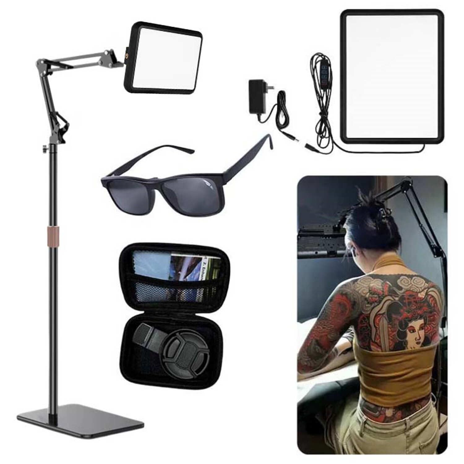 Polarized LED Tattoo Work Light Tattoo Light with Tattoo Vision Lenses and Extra Frame for Exceptional Clarity Eliminating Shadows,Equipped with 360° Adjustable Metal Bracket