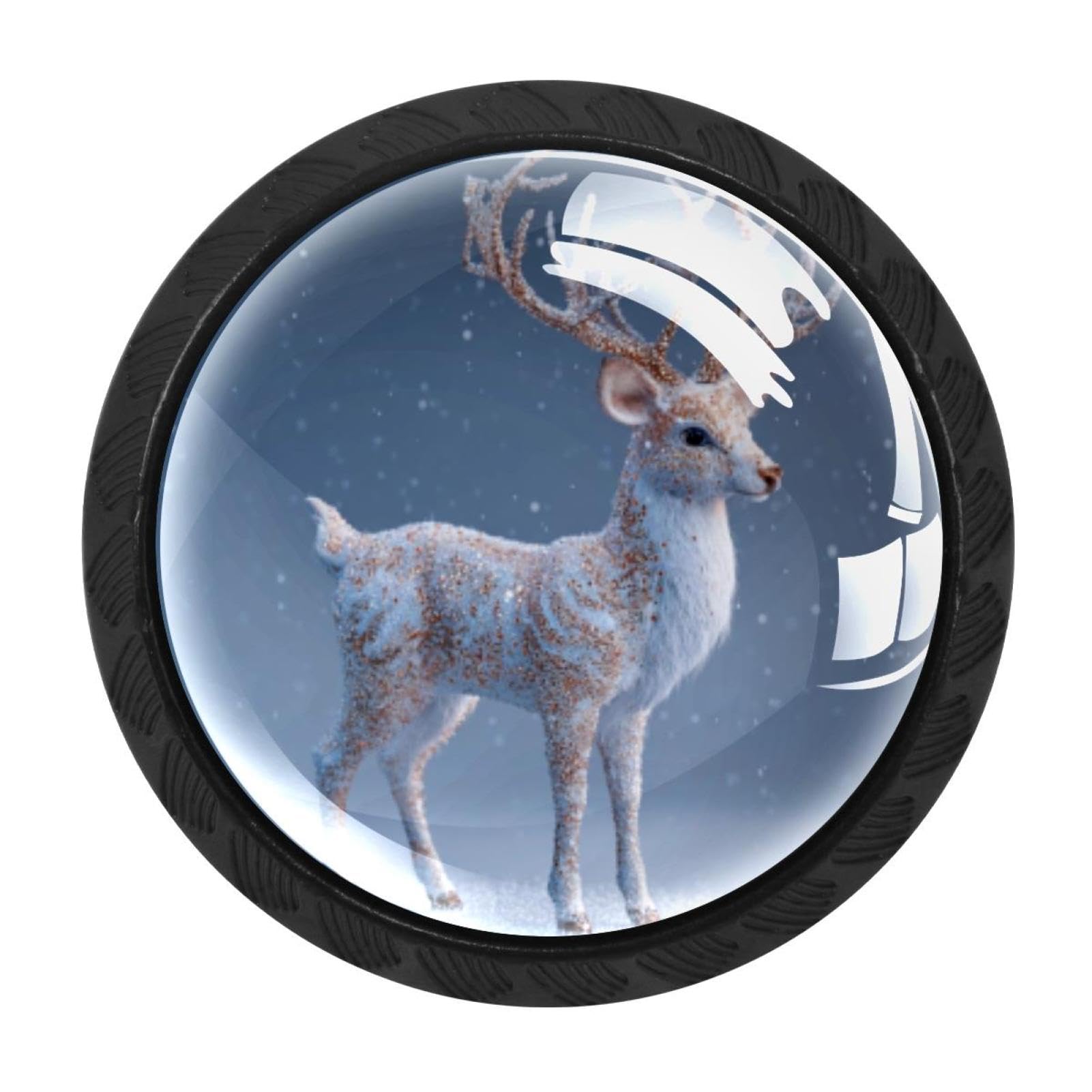 CHENZZZZ 4pcs Round Cabinet Knobs for Home Wardrobe Office Kitchen Dresser and Cupboard Cute Christmas Deer Snowy (6) DIY Glass Drawer Pull Handle with Screws