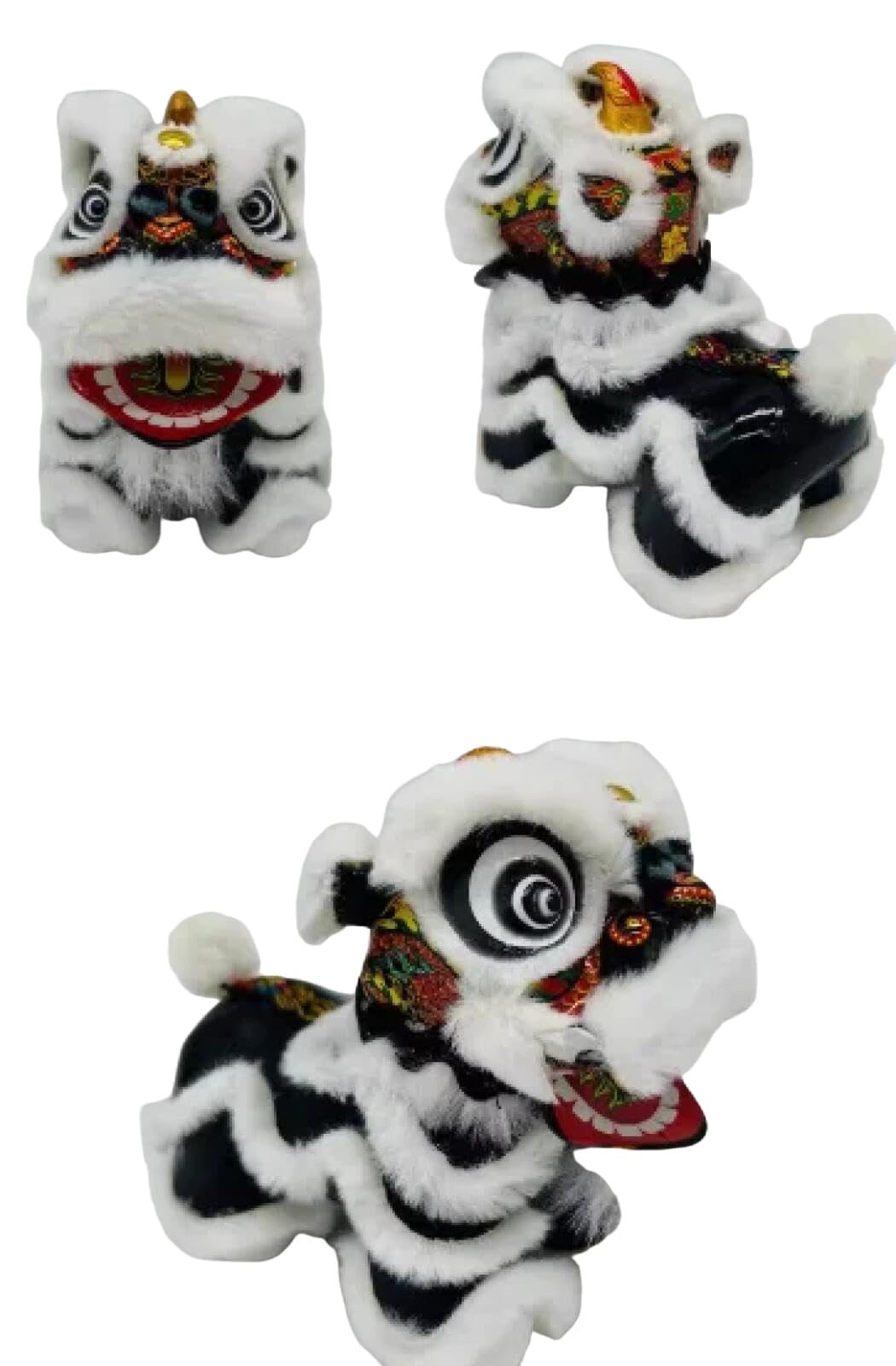 YRWIHRJKA Traditional Chinese Cute Lions Handmade Intangible Cultural Heritage Lion Dance Cart Decoration (black and white)