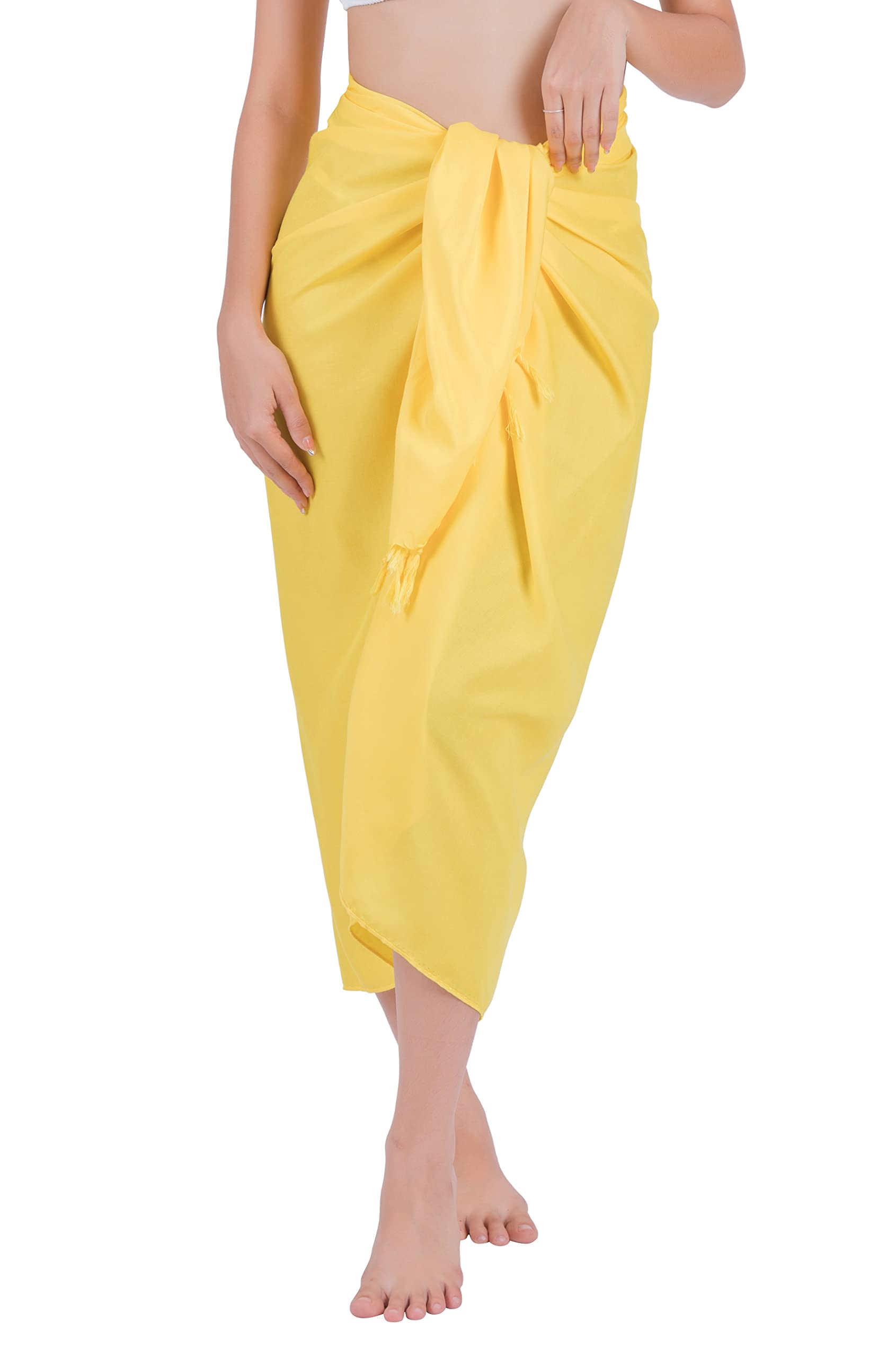 Chainupon Women's Yellow Beach Pareos Sarong Sheer Long Swimsuit Cover Ups Bikini Wrap Skirt (Yellow)