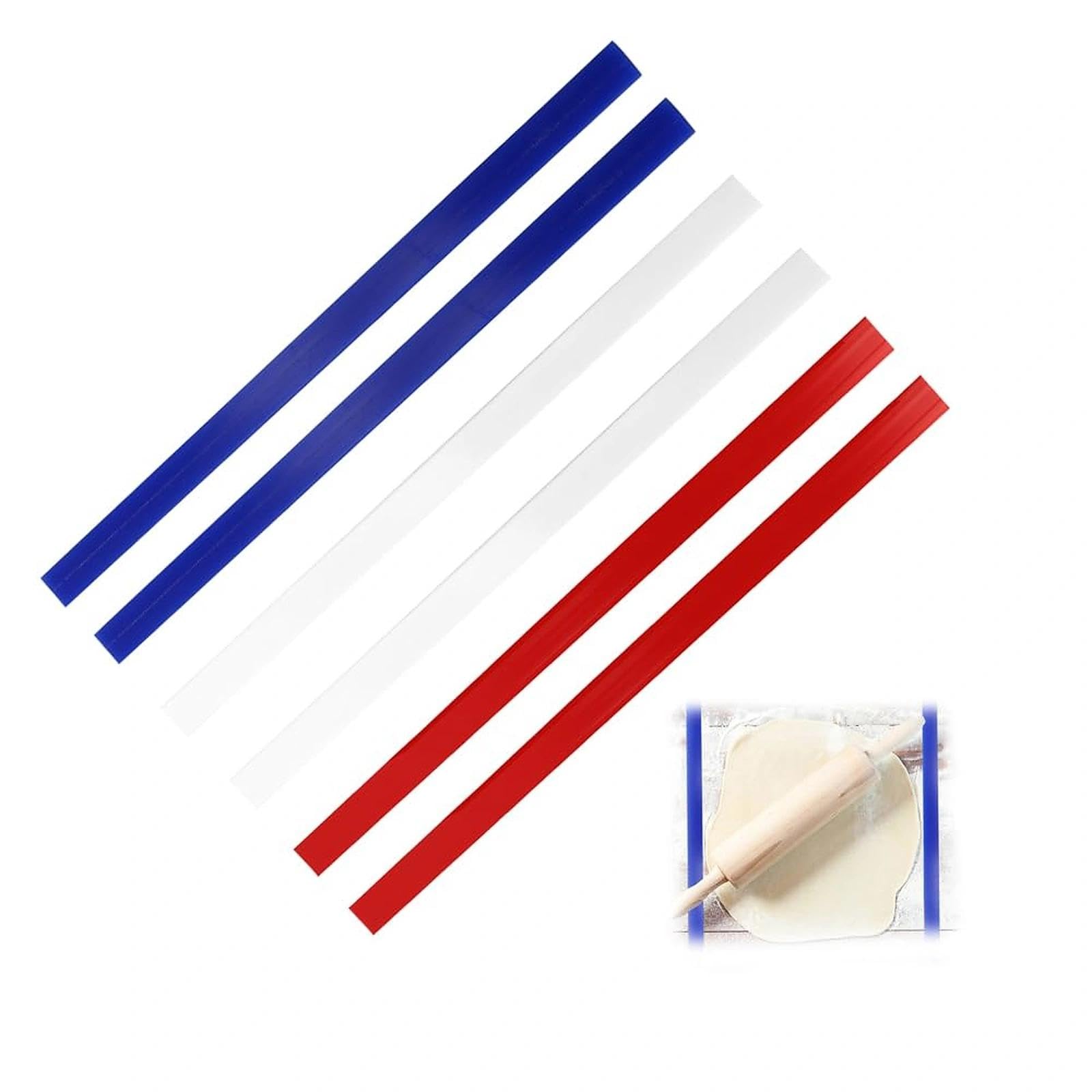 6Pz Strisce di Spessore in Silicone per Impasto 2/4/6mm Strisce Mattarello Regolabile Antiscivolo Strisce Distanza per Pasticceria Pizza Pasticceria