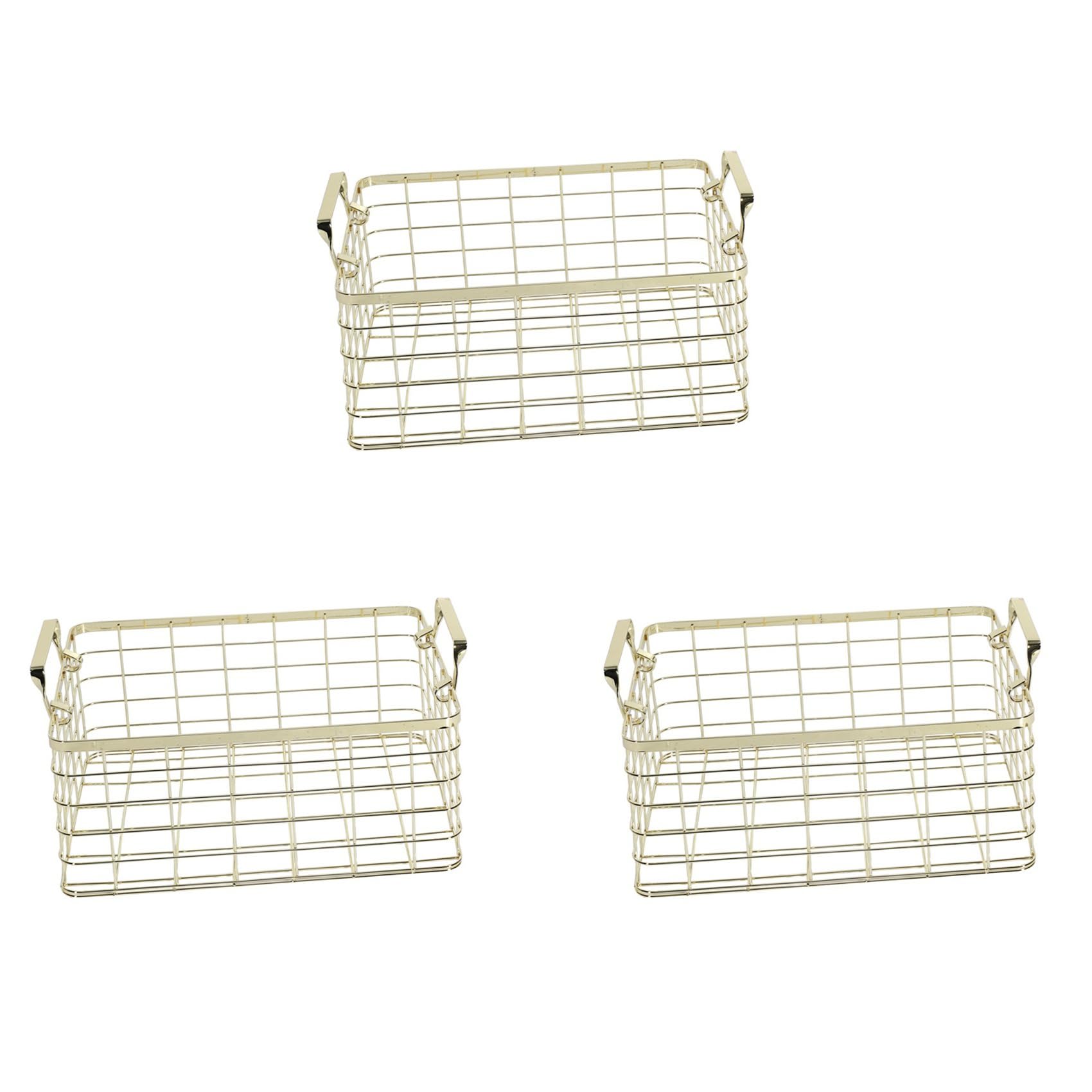 Vjsujehgy 3X Metal Storage Basket Chic Nordic Handmade Iron Net Table Shelves Basket Bath Clothes Cosmetics Storage Basket-Gold