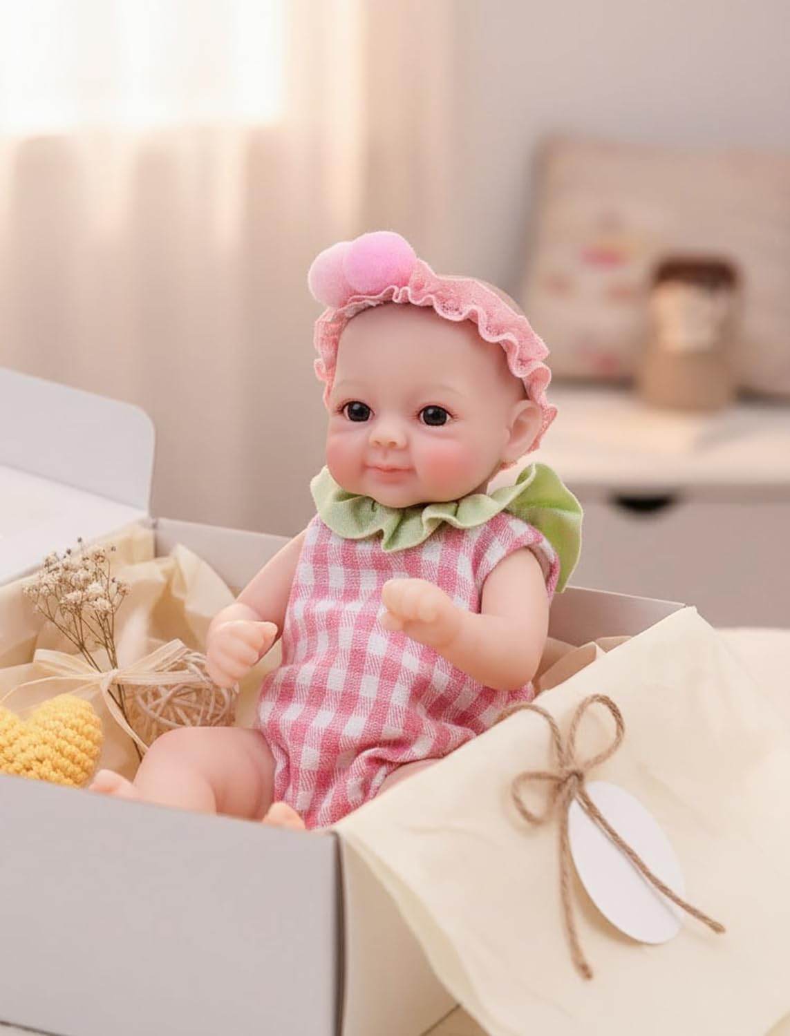Silicone Baby Doll, 8 Inch Full Body Platinum Silicone Reborn Baby Doll with Pink Outfit, Palm Size, Realistic Feel, Heartfelt Gift for Kids and Collectors, Ages 3+