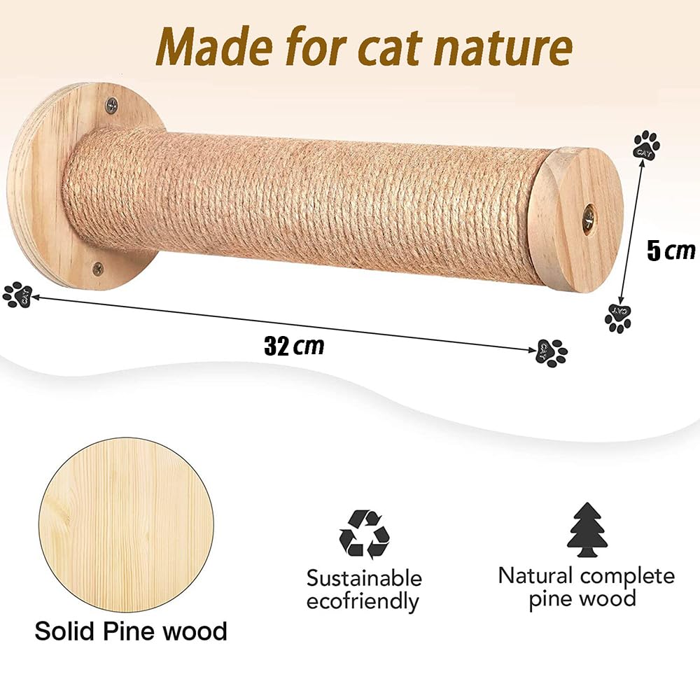 Kletterwand Katzen,53cmx47cm Katzenhängematte & 2 Kratzbaum, Kängematten Katzen Wand Bis Zu 10 Kg,Katze wandelement Schlafen Und Ausruhen,Katzenbett Zum Klettern Aus Natur-Holz (Beige)