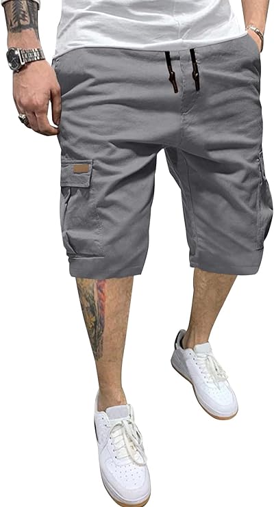 JMIERR Mens Casual Twill Cargo Shorts Cotton Drawstring Classic Cargo Stretch Short with 6 Pockets