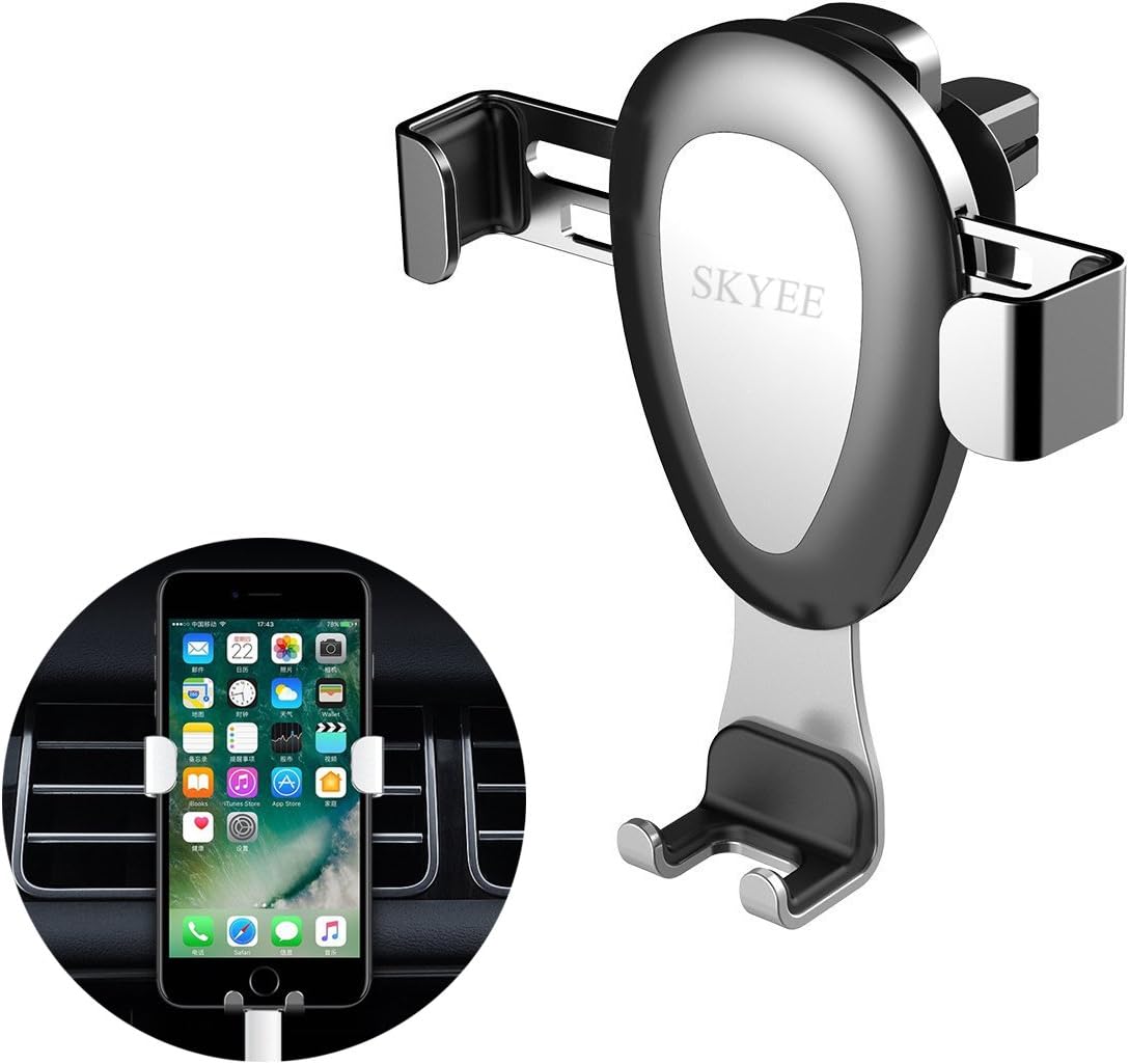 Skyee Car Phone Holder Air Vent, One-hand Operation Universal Gravity Car Mount Car Cradle for Apple iPhone X/8/8 Plus/7/6s/6 Plus, Samsung S8/S7 Edge Smartphones/GPS up to 6 inch - Silver
