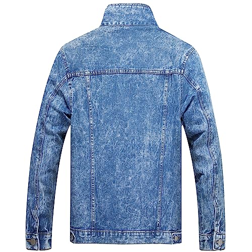 Image of LZLER Men's Denim Jackets Distressed Destroyed Classic Vintage Slim Fit Ripped Fashion Trendy Trucker Jean Jackets
