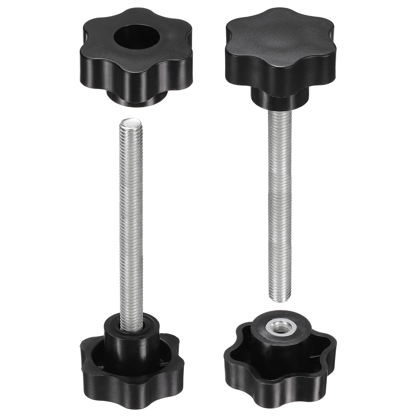 Bouton de serrage etoile M10 male 100mm femelle traversant vis a pouce noir