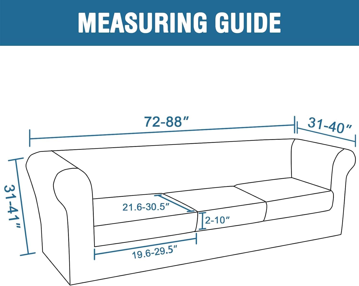 Dusty Blue Stretch Chesterfield Sofa Cover for 3 Seater Non-Slip Spandex Slipcovers with 3 Separate Cushion Covers Furniture Protector for Living Room