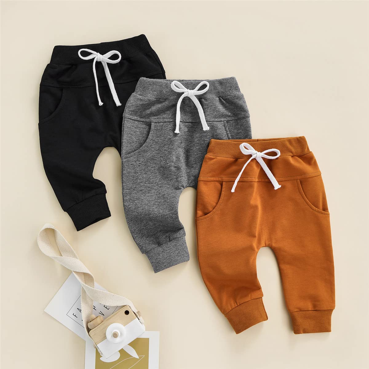 REWANGOING Toddler Baby Boy Girls Active Casual Solid Cotton Hiphop Harem Pants Bottoms Infant Sport Jogger Sweatpants B-Black