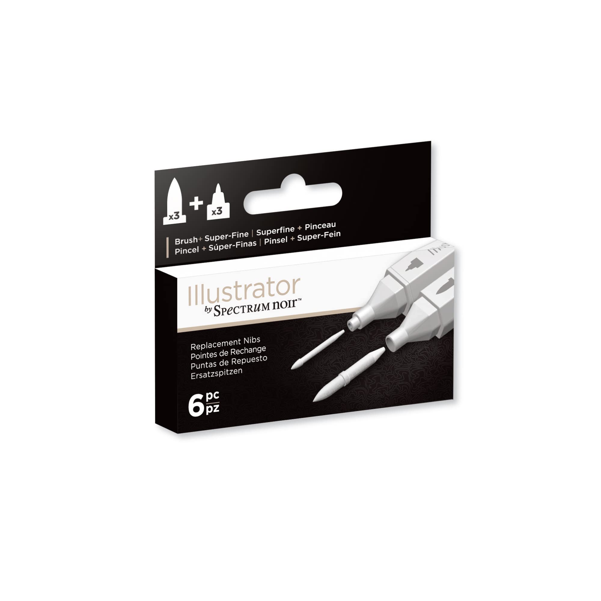 Crafter's Companion Accessories-Replacement Spectrum Noir Illustrator, 6pk, White, One Size