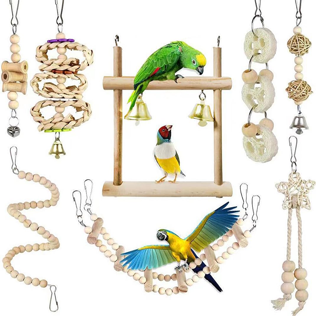 Jouets à mâcher en bois pour perroquet et perruche | Lot de 8