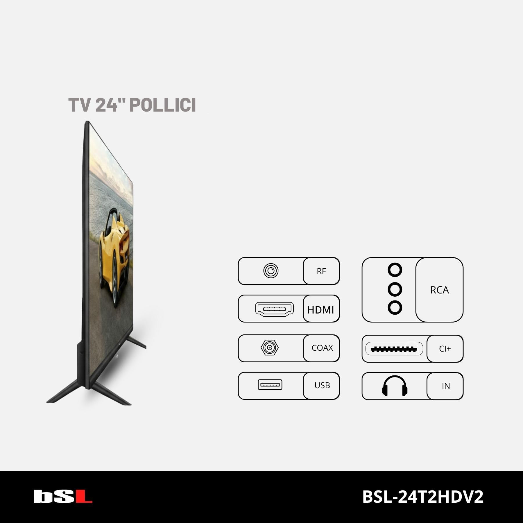 TV 24" BSL-24T2HDV2 TV LED HD 1366x768 | 60Hz | USB | DVBT2 HD H.265 | DVB-S2 | HDMI