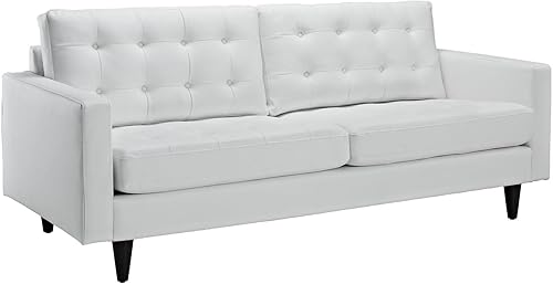 Modway Empress Mid-Century - Sofá de dos plazas tapizado de cuero en color blanco