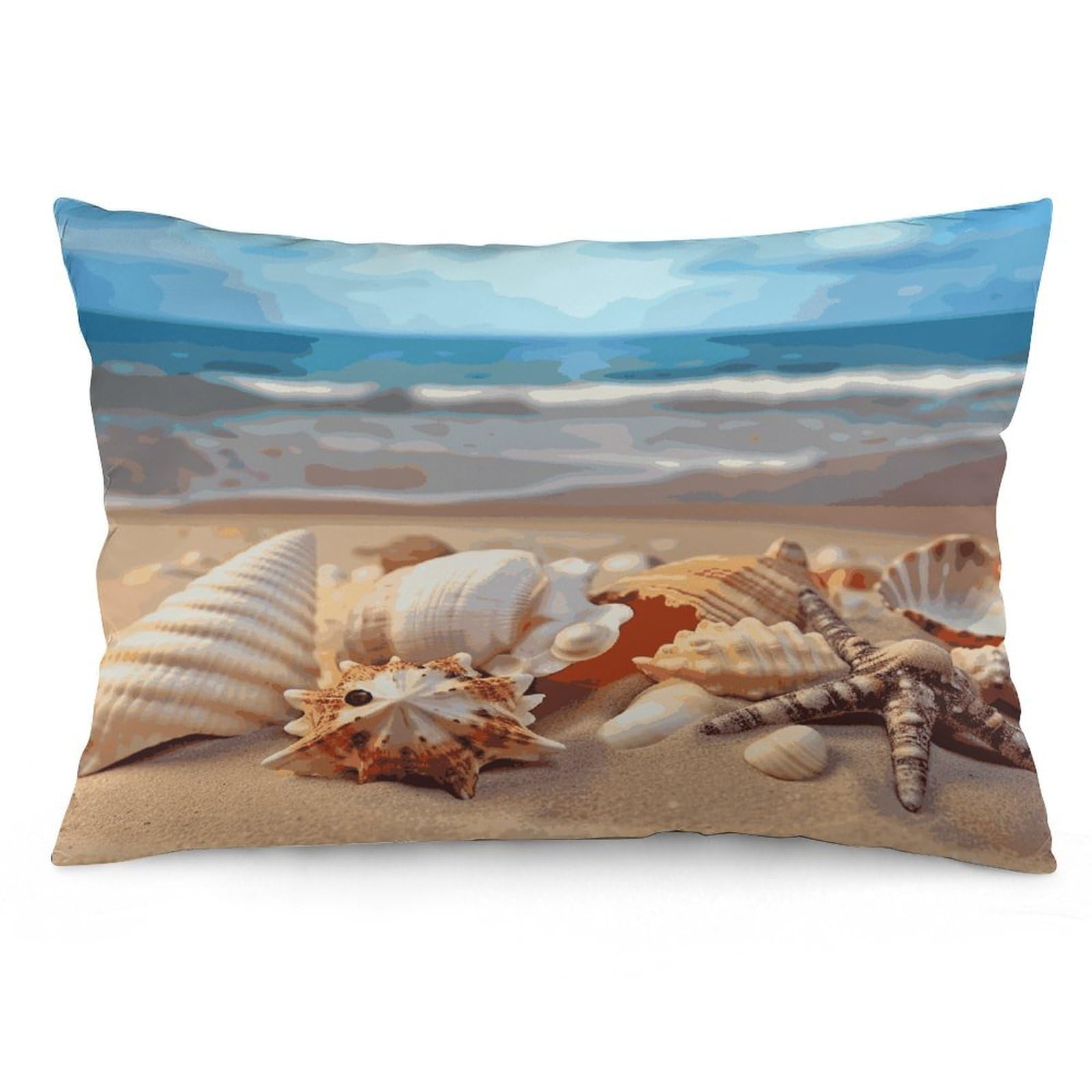 Seashells on The Sandy Beach Throw Pillow Covers with Silent Zipper Polyester Pillow Protectors Removable Pillow Cases Soft Pillowcase Cozy Pillow Sham Cushion Cover for Sofa Car Bed 12 "x20