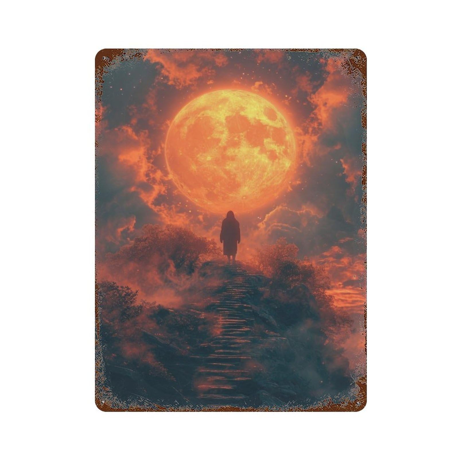 Stairway to The Moon Aged Metal Wall Plaque 15.7"x11.8", Decorative Metal Wall Art for Garage, Pub Or Kitchen