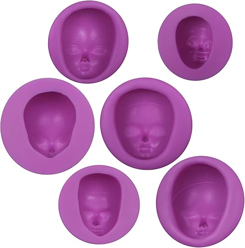 Miniatura 9 de Moldes de silicona para fondant, 6 paquetes de moldes de silicona de chocolate para cara de bebé, arcilla polimérica, muñeca, cara de elfo,