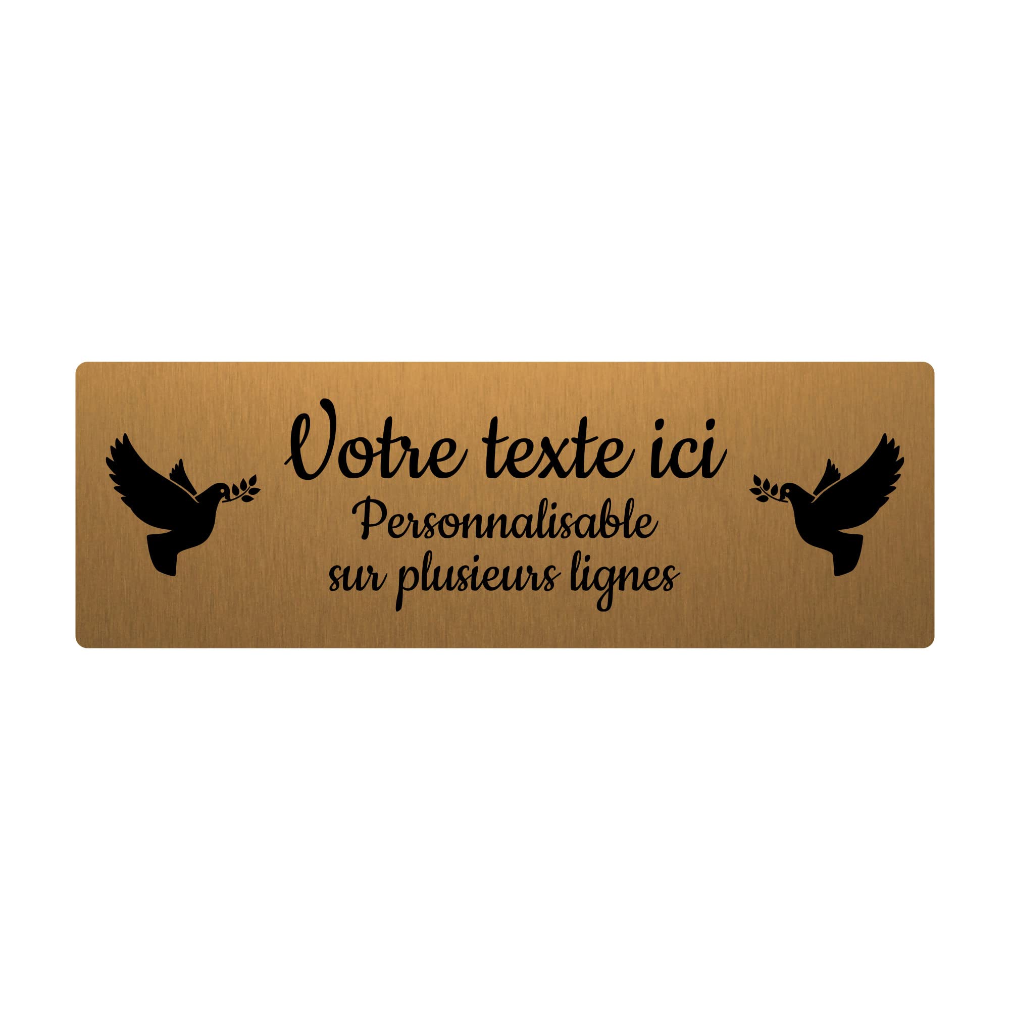Targa Funeraria Personalizzata Con Due Colombe – Acrilico 20x13 Cm, Oro Spazzolato, Adesiva O Con Fori, Prodotta In Francia - 2