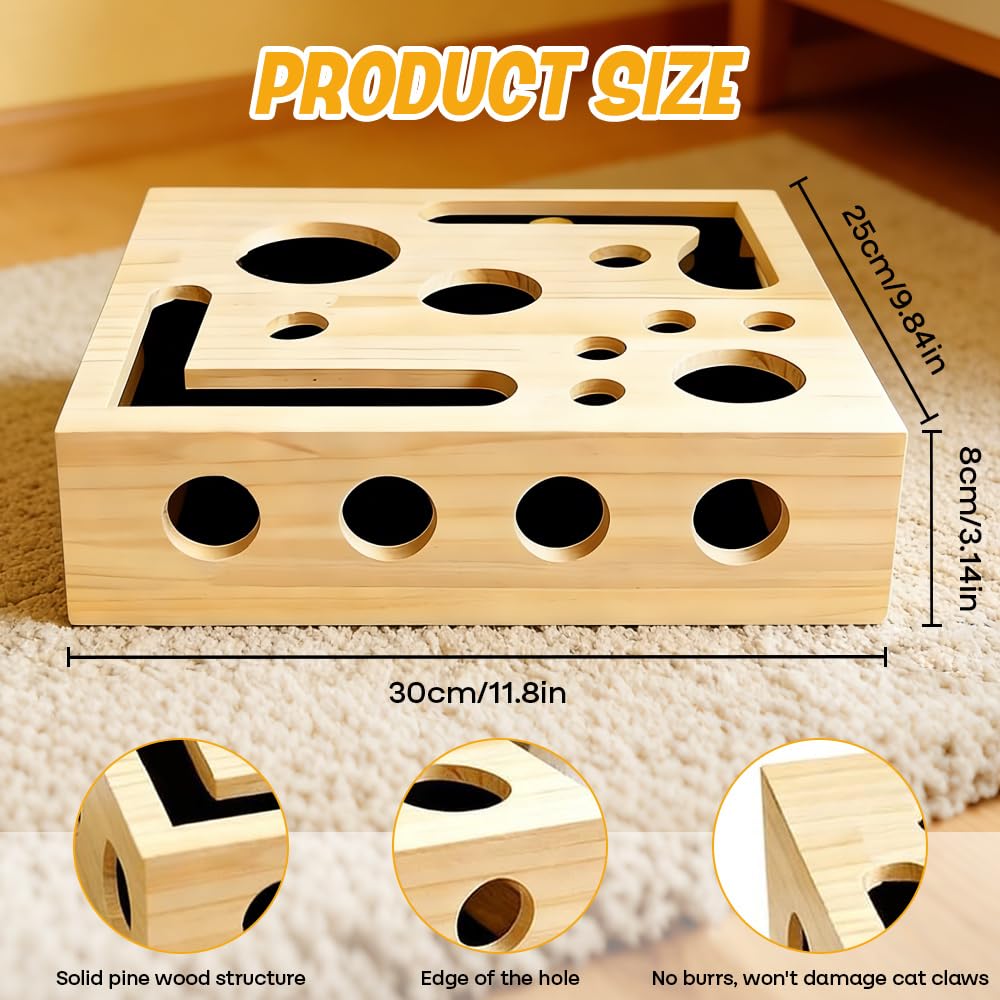 Caja de Enriquecimiento de Lima de Uñas para Gatos, Puzzle Rascador para Gatos, Juguete de Enriquecimiento para Gatoses Domésticos,Caja de Madera para Gatoses,Juguete Interactivo(30 x 25 x 8 cm)