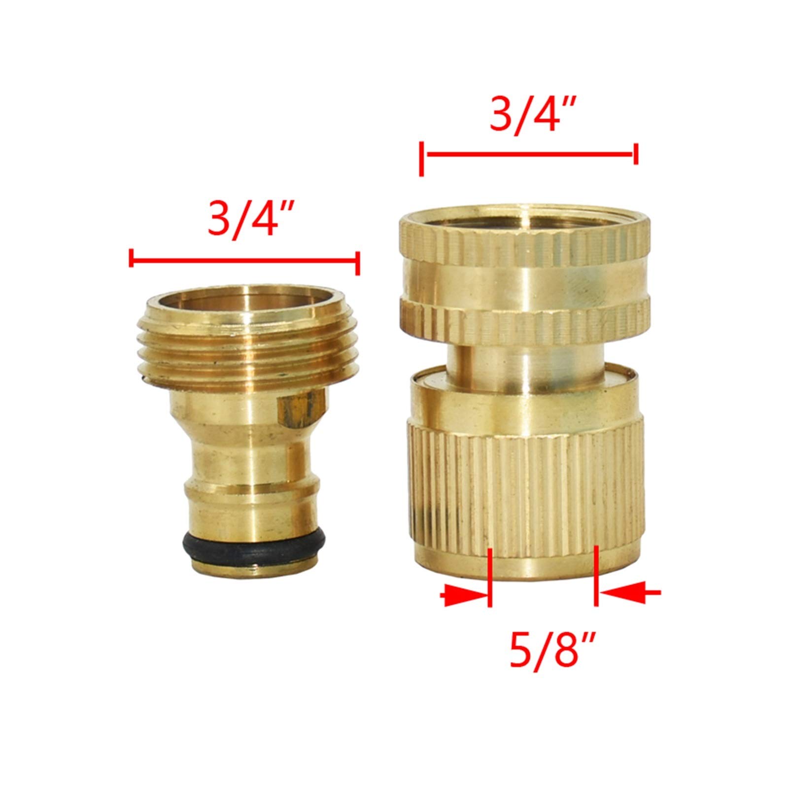 Connecteurs de tuyaux d'arrosage 4 3/8 1/2 3/4 pouce Tuyau en laiton Raccords rapides avec 1/2 3/4 joints de tuyau d'eau filetés en métal de cuivre(3I4 x 3I4)