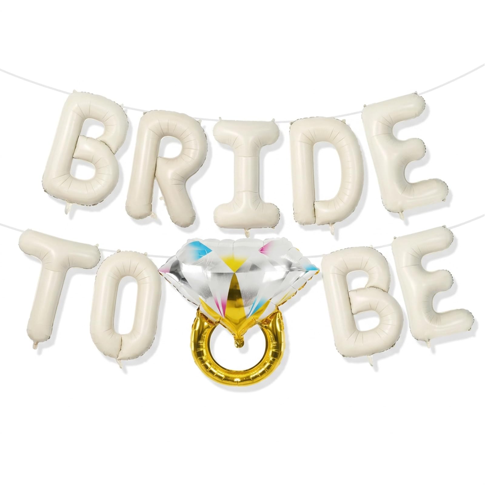 Bridal Shower Decorations, Bride to Be Balloons and Hen Do Decorations, 9Pcs Ivory White Letter Balloons and 1Pcs Diamantballons for Bridal Shower Party Room Decoration