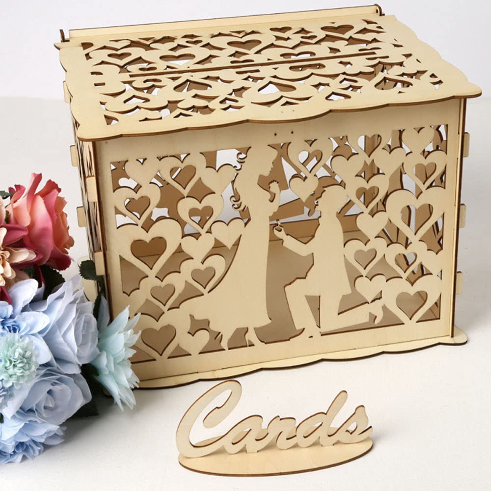 Wedding Card Box, DIY Wedding Card Box met slot Rustieke houten Card Box Gift Card Holder Card Box Perfect, Wedding Card Box met sleutels DIY geld geschenkdoos, voor bruiloften, babyborrels, verjaarda