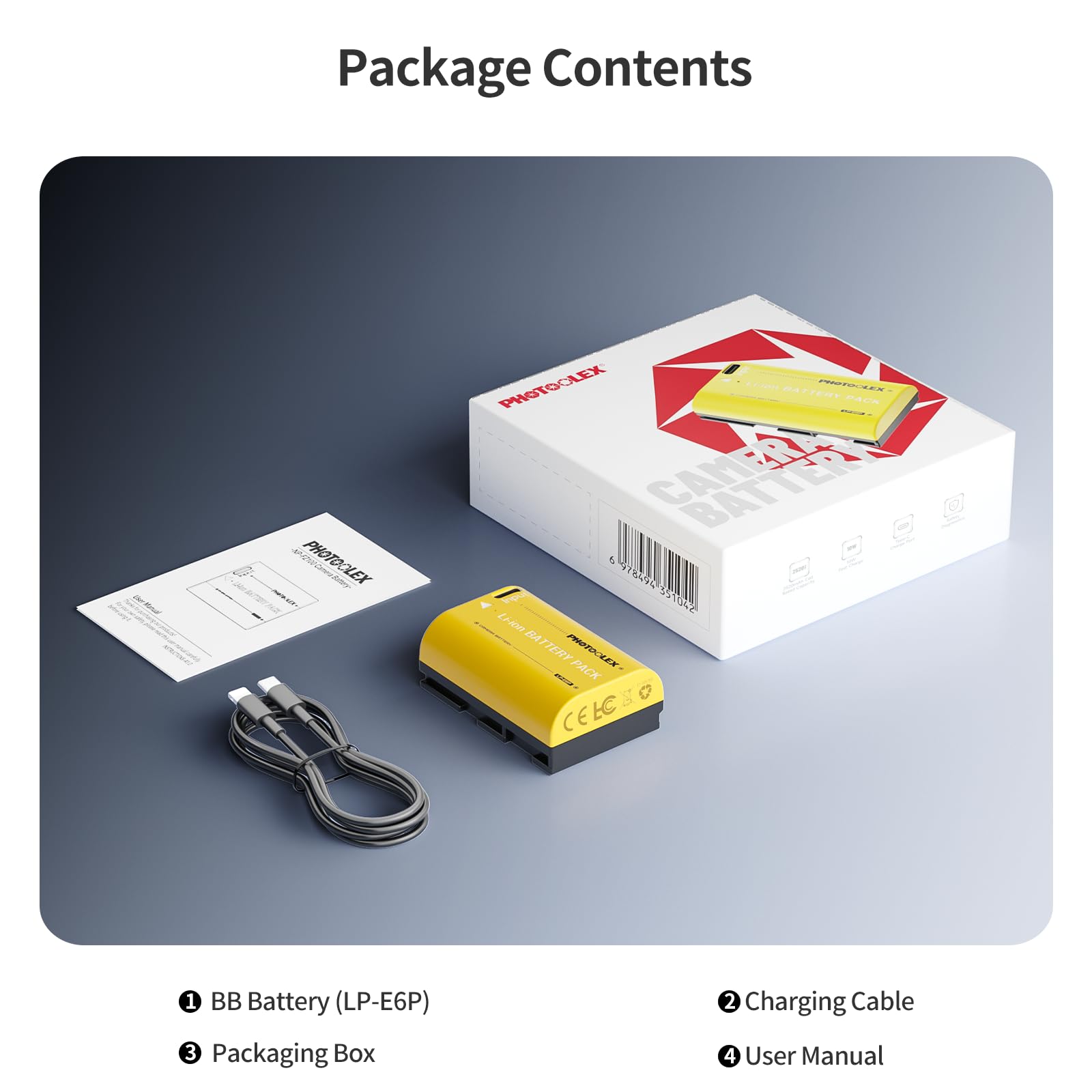 PHOTOOLEX LP-E6P Batterie, 2520mAh Batterie Rechargeable pour Canon avec Port USB-C, Compatible avec Canon EOS R6 Mark II/R5 Mark II/R/R7/R6/R5/C50/5D Mark III et IV/5DS/6D/6D Mark II/7D/80D et 90D
