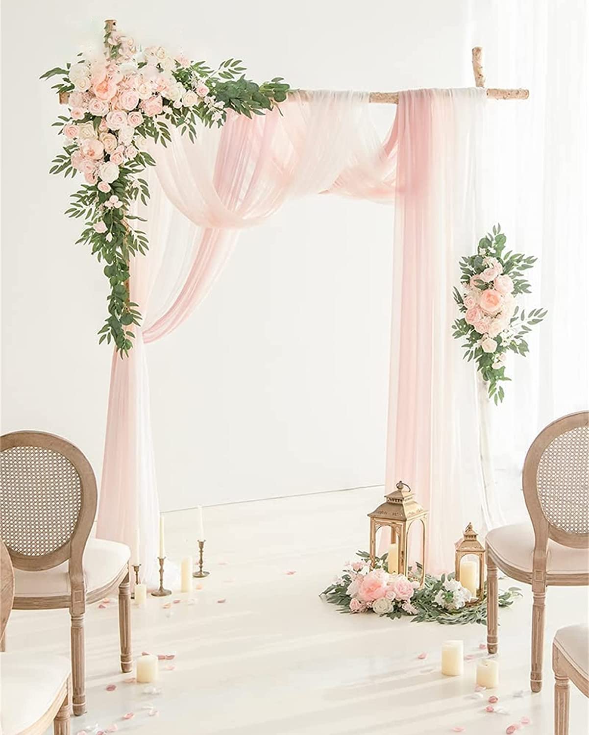 Künstlicher Hochzeitsbogen mit Blumen-Set, Chiffon-Stoff-Hintergrundvorhang, Blumengirlande mit durchsichtig drapierten Stoff-Blumengirlanden zur Dekoration(Pink B)