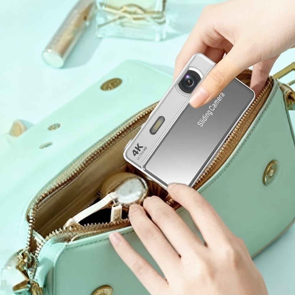 Fotocamera digitale retrò scorrevole 4K 64MP, fotocamera compatta per vlogging con schermo da 2,8", zoom 16X autofocus CCD per adolescenti adulti principianti, 2026 nuovo regalo fotografico portatile