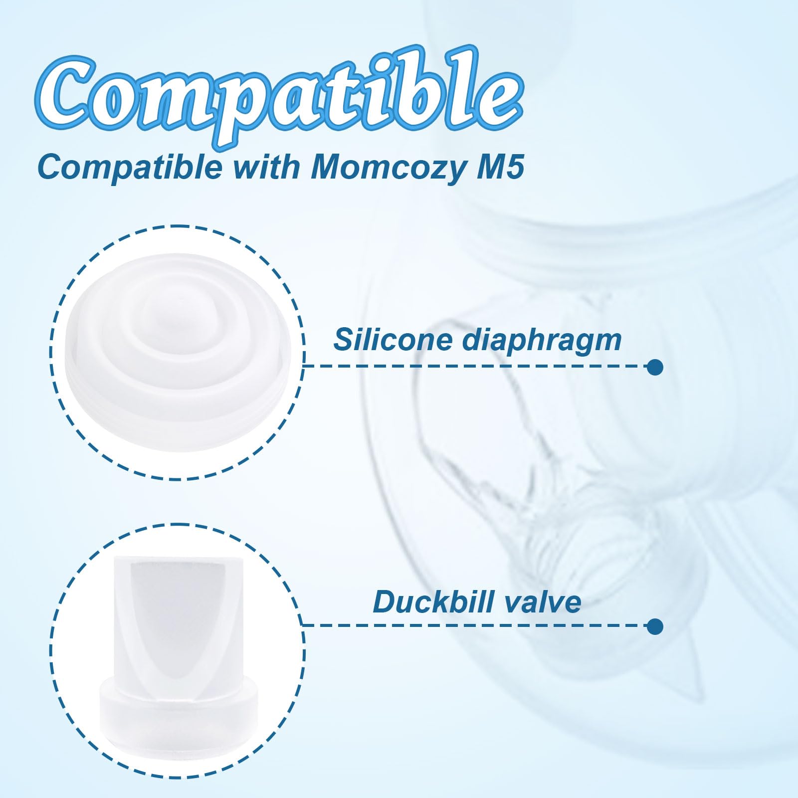 12 Pcs Breast Pump Replacement Parts for Mom Cozy M5, 8 Duckbill Valves and 4 Silicone Diaphragms Compatible with Momcozy M5 - Image 3