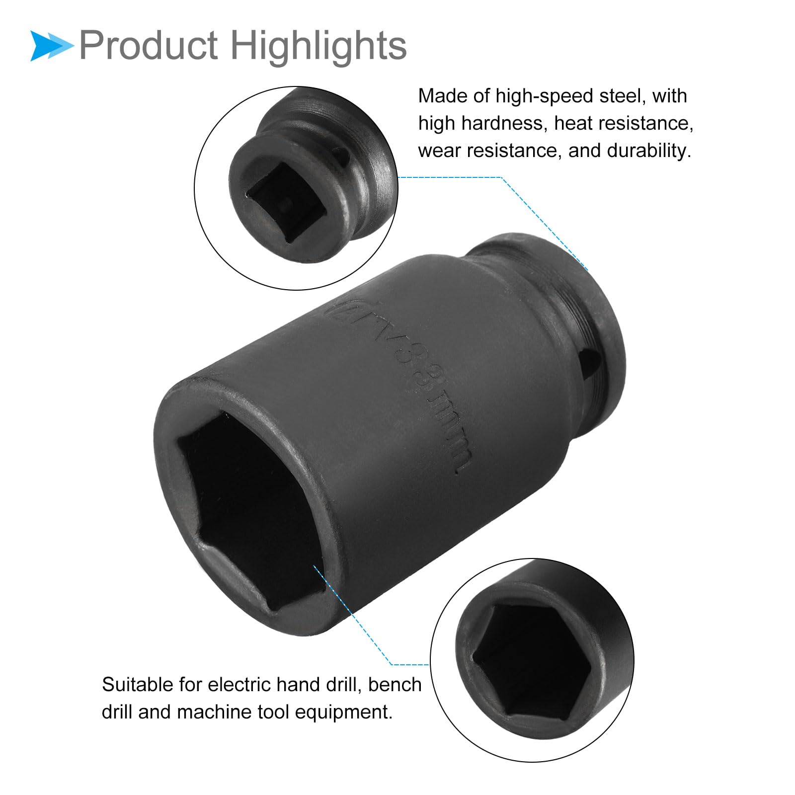 CoCud Deep Impact Socket, 3/4" Drive 33mm Socket 78mm Length, Cr-V 6 Point Black - (Applications: for DIY Hand Making) - Image 4