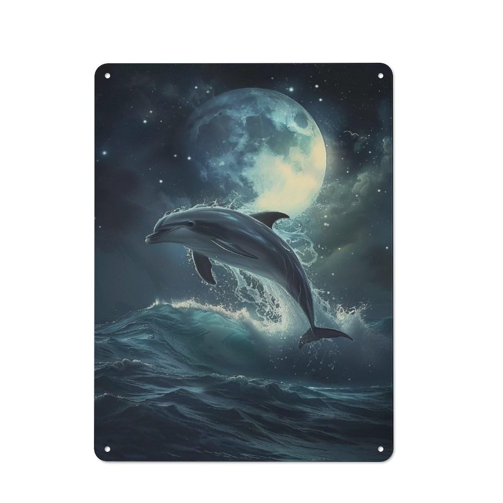 Junmoney Style-8 Tin Wall Plaque 40X30cm With Dolphin Fantasy Cosmic For Man Cave Or Games Room, A Housewarming Gift For Leisure-Room Decor Enthusiasts