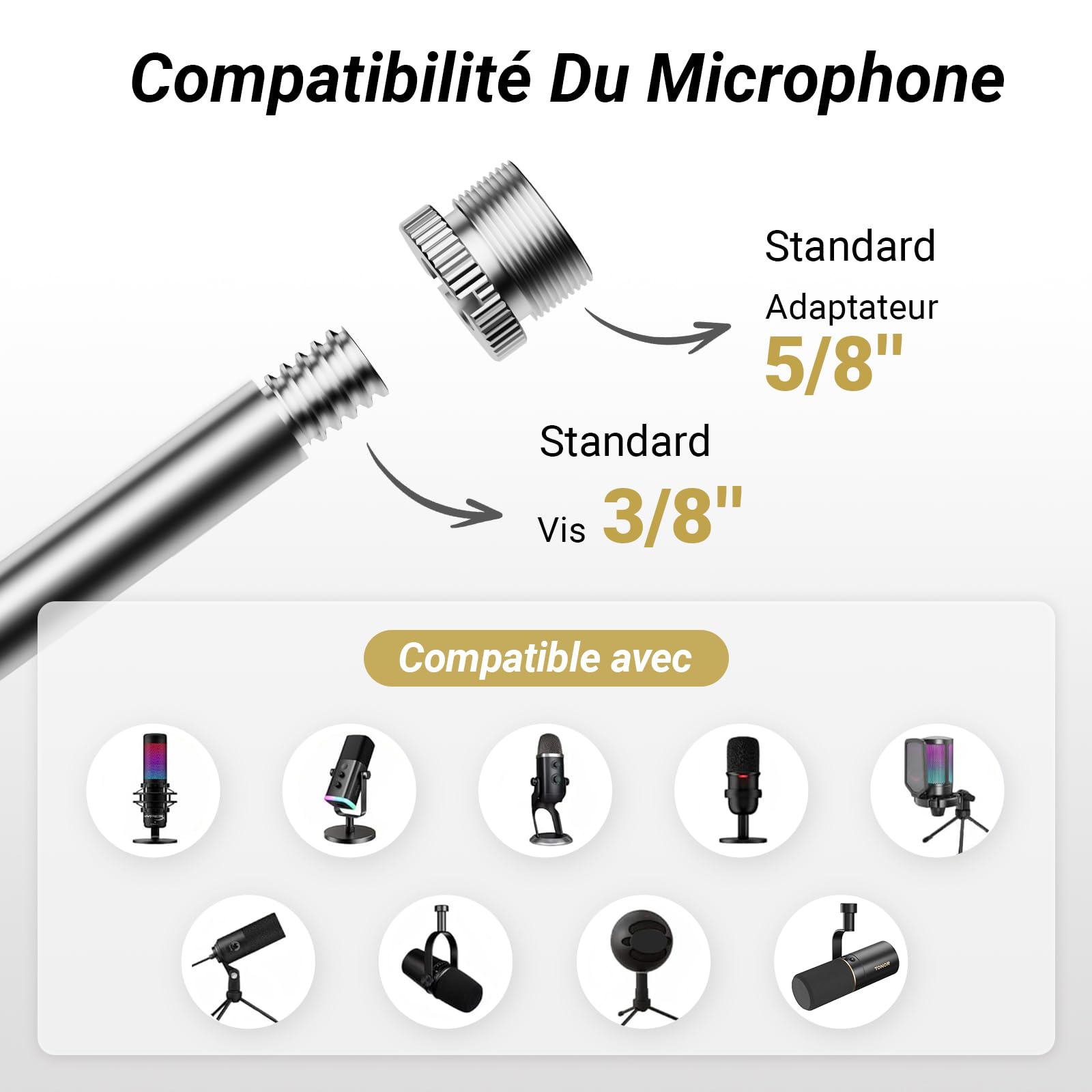 TONOR Bras de Microphone, Bras de Micro à Profil Bas de Première Qualité pour Streaming, Recording, Entièrement Ajustable 360° Rotatif 90° Pliable pour Podcasting, Gaming, 38 cm +35 cm, Noir, T20LP