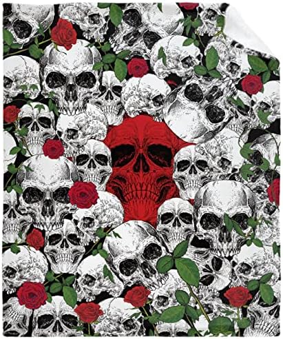 Retro Skulls Blanket Special Skull Gift for Woman Rose Blanket Skull and Rose Blanket Halloween Blanket Soft Flannel Blanket All Season Home Room Bed Couch Sofa Dorm 40 * 50