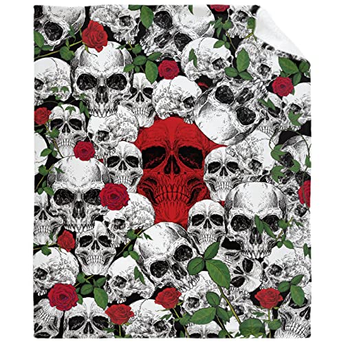 Retro Skulls Blanket Special Skull Gift For Woman Rose Blanket Skull And Rose Blanket Halloween Blanket Soft Flannel Blanket All Season Home Room Bed Couch Sofa Dorm 40 * 50 #TOP27