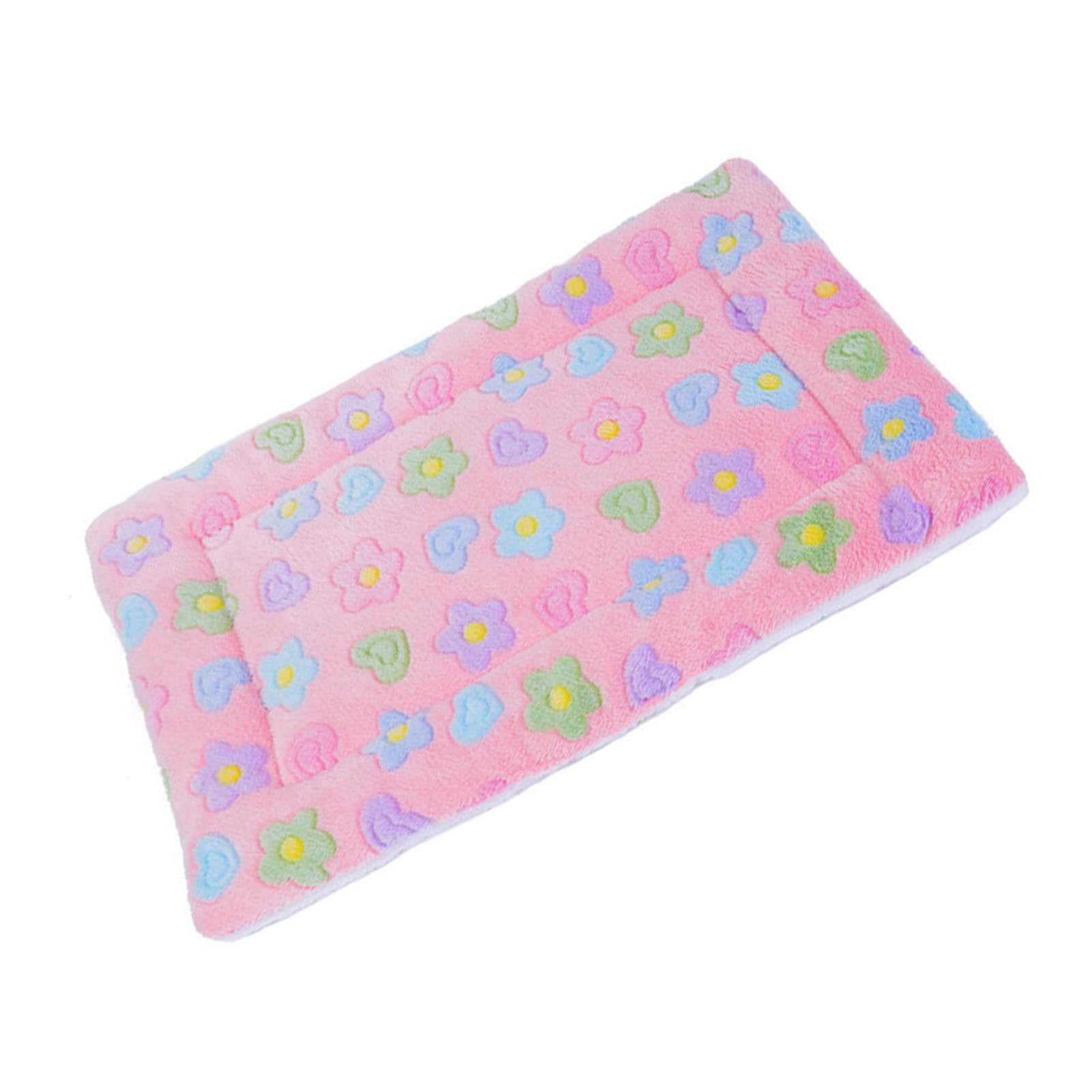 Muiltvoe Pet Sleeping Pad, Warm Soft Thickened Double Sided Plush Cat Dog Bed Mat with Cartoon Flower Pattern, for Autumn Winter (S)