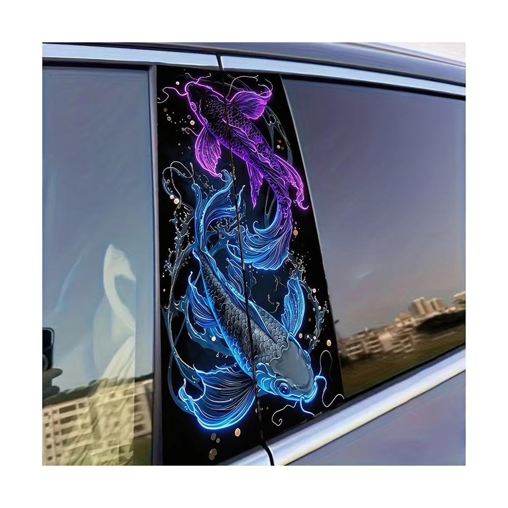 Bertdcx One Color Door Pillar Window Trim Anti Scratch Sticker Neon Koi Fish Glossy Material Protective Film Auto Parts